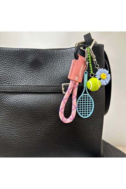 Choice Blue Flower With Leather Hanging Rope Keychain Alloy Tennis Racket Ten...