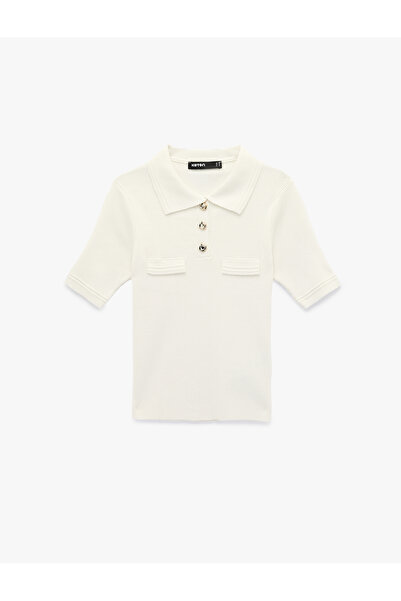 Koton Slim Fit Half Button Detailed Short Sleeve Polo Neck Knitwear Sweater