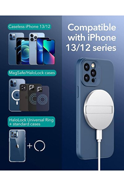 ESR شاحن لاسلكي بتقنية MagSafe، مزود بحامل، متوافق مع سلسلة iPhone 17/16/15/14، لون أزرق