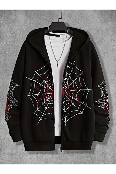 ship master Hanorac unisex Spider cu imprimeu cu fermoar supradimensionat – b...