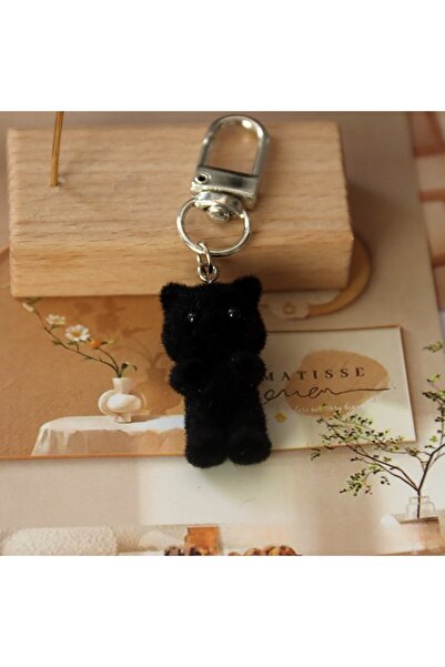 Choice سلسلة مفاتيح قطة صغيرة ثلاثية الأبعاد سوداء لطيفة، مزينة بقطتين، قلادة...