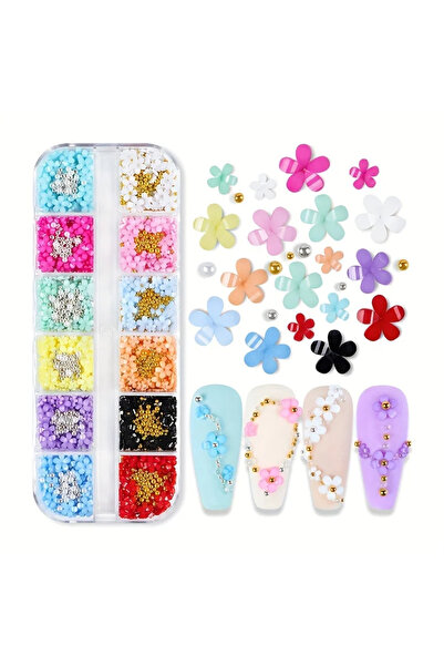 Choice 12 لونًا، 12 مربعًا، زينة أظافر ثلاثية الأبعاد بألوان متنوعة، زهرة مزي...