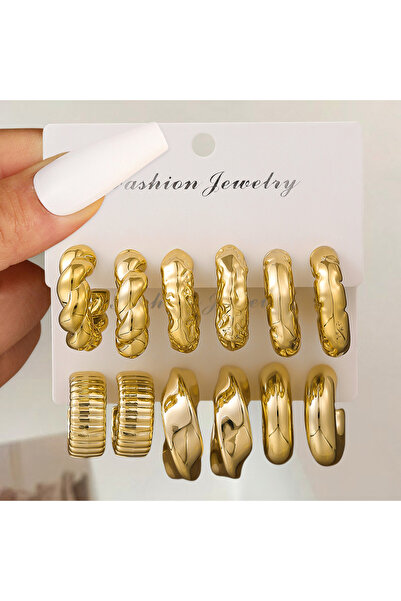 Choice Golden2 Creative Irregular Twisted Striped Design C-shaped Hoop Earrin...