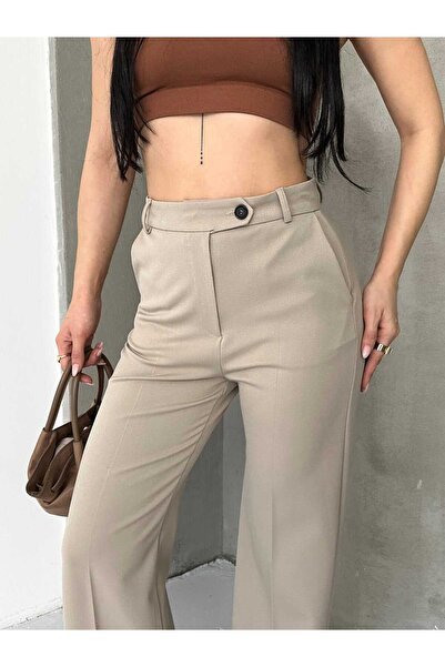 MYGİYİMİSTANBUL High-Waisted, Wide-Leg Fabric Pants. Full Stretch Fabric