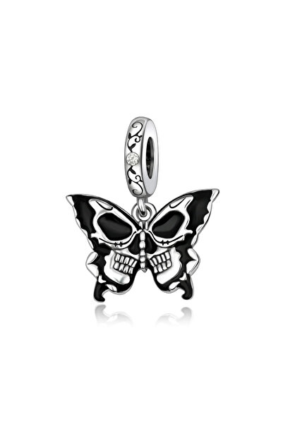 Choice CCT1309 New Original 925 Sterling Silver Black White Charms Skull Cat'...