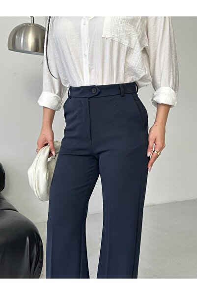 MYGİYİMİSTANBUL High-Waisted, Wide-Leg Fabric Pants. Full Stretch Fabric