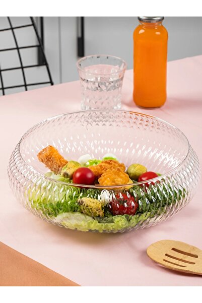 Home Rustik El Yapımı Büyük Boy Cam Salata Meyve Çerez Makarna Sunum Kasesi Ş...