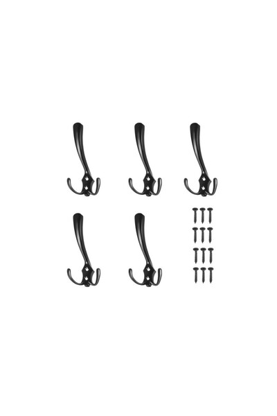 MT MALATEC Set de cuiere de perete, triplu, 5 piese, metal, negru mat