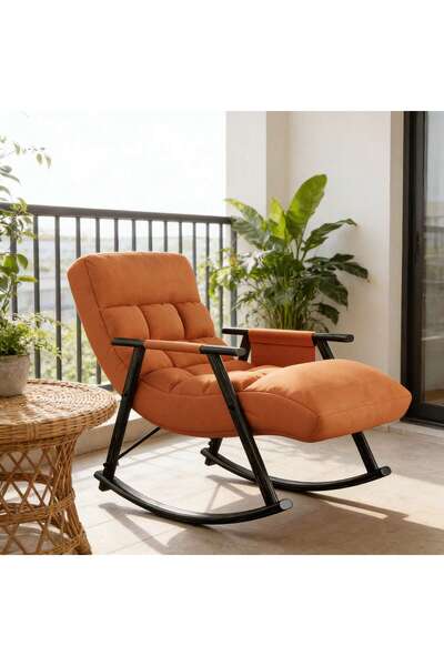 Tiokkss Breathable Patio Rocking Chair with Armrests Side Pockets Height-Adju...
