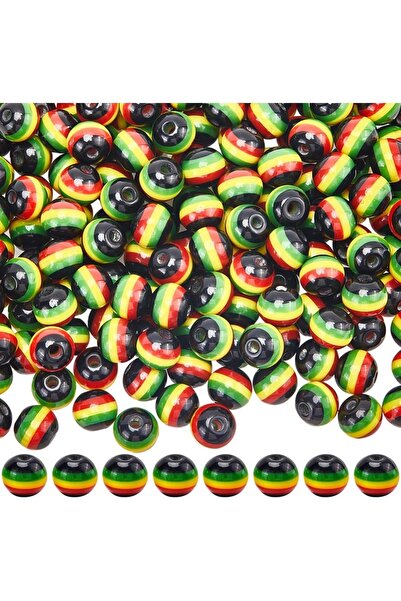 Choice AECH07-05079 200 قطعة من خرز جامايكا المخطط بالجملة 8 مم أسود أحمر أخض...