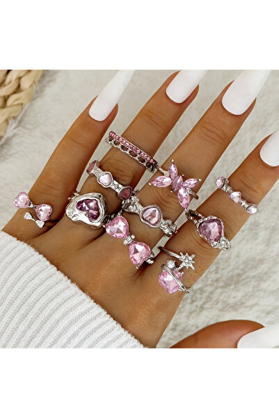 Choice ZF5189-1 resizable 10Pcs/Set Pink Synthetic Zircon Heart Love Butterfl...
