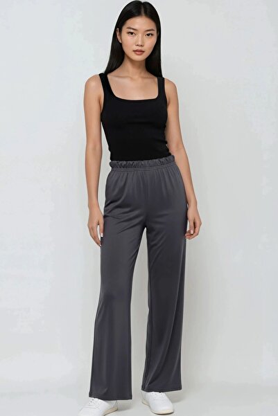 Hiccup Modal Textured Elastic Waist Straight Leg Trousers Berşan Collection