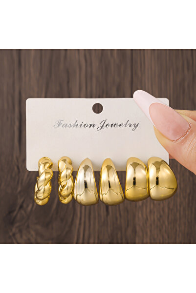 Choice Golden8 Creative Irregular Twisted Striped Design C-shaped Hoop Earrin...