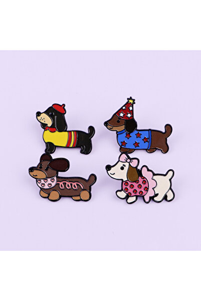 Choice 4 قطع من دبابيس المينا على شكل كلب كرتوني، بروش كلب داشهوند للمعطف، بر...