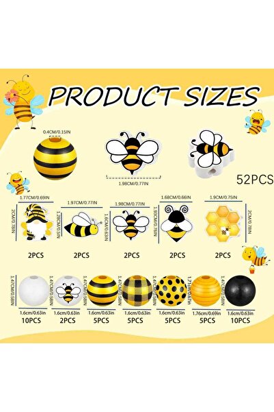 Choice ٥٢ قطعة ٦٠ قطعة خرز خشبي على شكل نحلة، خرز خشبي على شكل خلية نحل، خرز ...