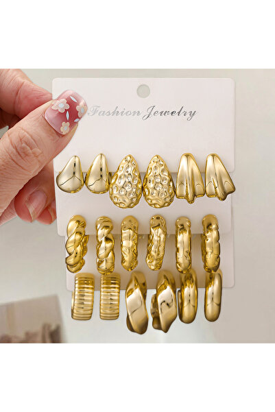 Choice Golden1 Creative Irregular Twisted Striped Design C-shaped Hoop Earrin...