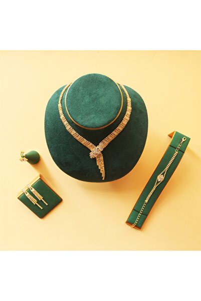 Choice Gold-color Ladies' Fashion Crystal Necklace Bracelet Earring Ring Wedd...