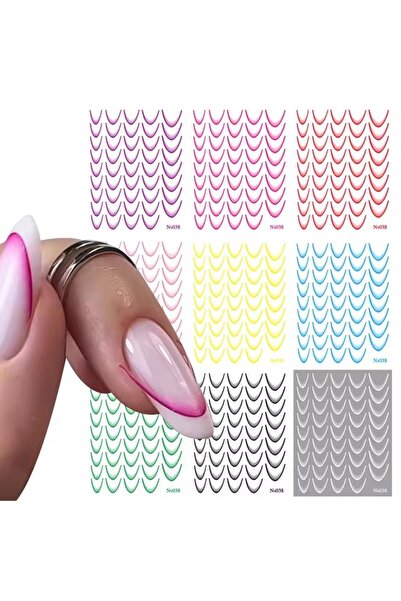 NAILFYOU 9pcs NS038-set Neon Colorful French Style Line Tips Nail Sticker Sel...