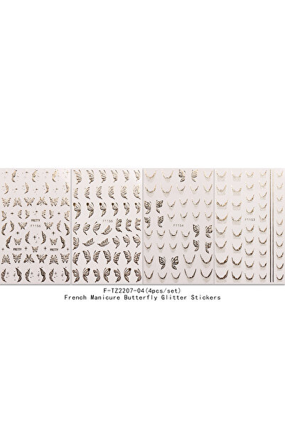 Choice مجموعة من 4 قطع من ملصقات الأظافر الفرنسية على شكل فراشات لامعة، ملصقا...