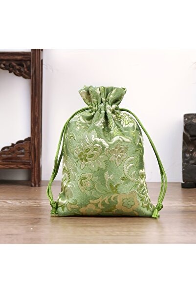 Choice حقيبة بروكار خضراء مقاس 10×14 سم، 6 قطع، برباط سحب، حقيبة مباركة، سوار...