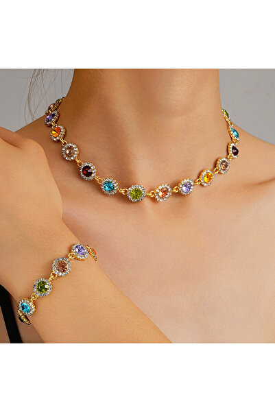 Choice gold LENNIK Fashionable and Personalized Colored Zircon Bracelet Neckl...