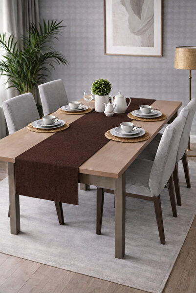 PerdeYap1980 Runner din catifea cu textura maro închis din seria Island 40 x ...