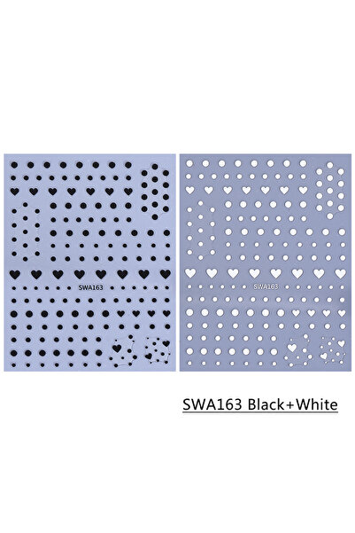 Choice SW163 ملصقات أظافر على شكل قلب أسود وأبيض، قطعتان أو 3 قطع، لعيد الحب.