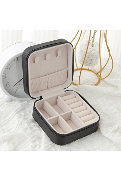 Choice صندوق تخزين أسود من طبقة واحدة، صندوق مجوهرات جلدي أنيق للسفر، أسود كل...