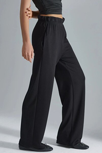 Hiccup Modal Textured Elastic Waist Straight Leg Trousers Berşan Collection