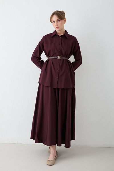 Melike Tatar Set poplin cu fustă cu curea 32-2603