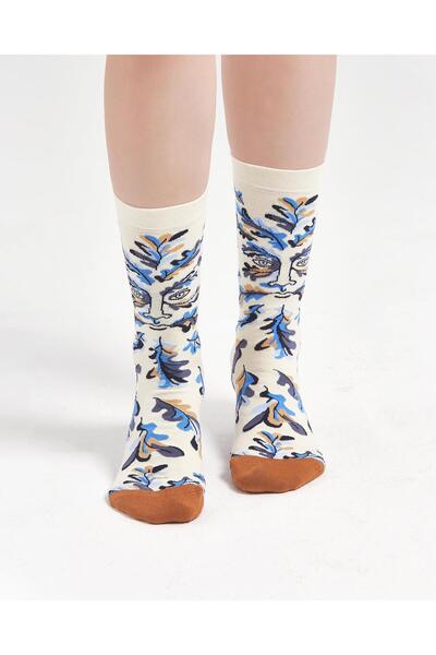 Bolero Kadın Yüz ve Yaprak Desenli Çorap