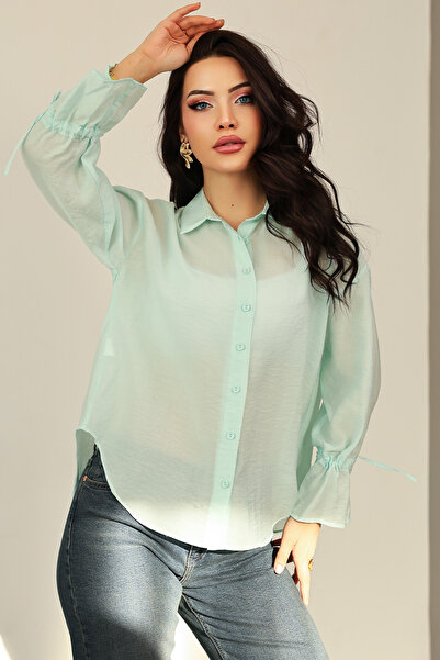 Salih Çelebi Cuffed Sleeve Shirt 0069 - Mint Green