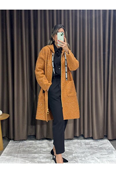 MODANI SEÇ Simli Kapüşonlu Pelüş Teddy Kırçıklı Buklet Hırka – Yumuşak Dokulu...