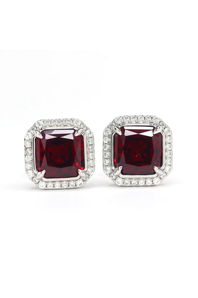 Choice E2623 Huitan Square Shaped Red Cubic Zirconia Stud Earrings Women Silv...