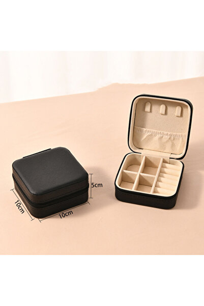 Choice صندوق تخزين مجوهرات صغير أسود اللون من جلد البولي يوريثان، مزود بسحاب،...