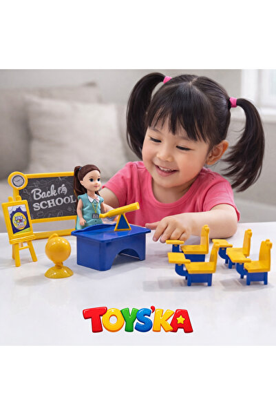 Toyska Okul Sınıfı Oyuncak Seti – Öğretmenli - Eğitici Okul Oyun Seti