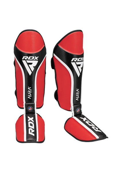 RDX Shin guards Aura Plus T-17, Red/Black, M