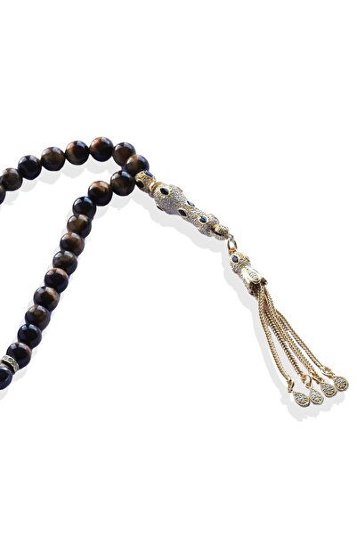 Necati Gün Gold Silver Prayer Beads with Tiger's Eye Natural Stone