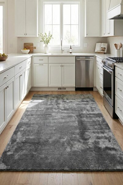 Evrimax Premium Yıkanabilir Leke Tutmaz Pelus Koyu Gri Mutfak Halısı Özel Ser...