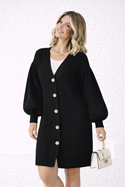cheen Women's Black Thessaloniki Knit Oversized Long Cardigan
