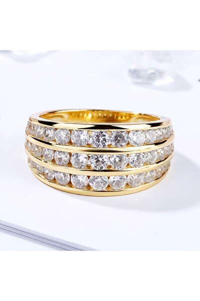 Choice 8 Q230 Huitan Simple Design Gold Color Wedding Rings with Three Line C...