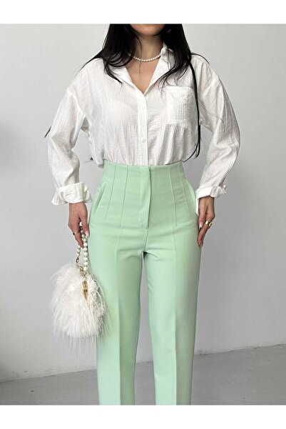 MYGİYİMİSTANBUL talie înaltă Pantaloni din material textil cu picioare îngust...