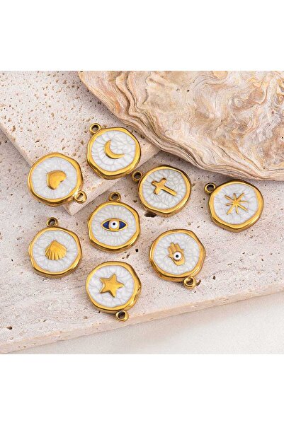 Choice White-Mixed 8pcs Stainless Steel Purple Pink Enamel Heart Eye Sun Moon...