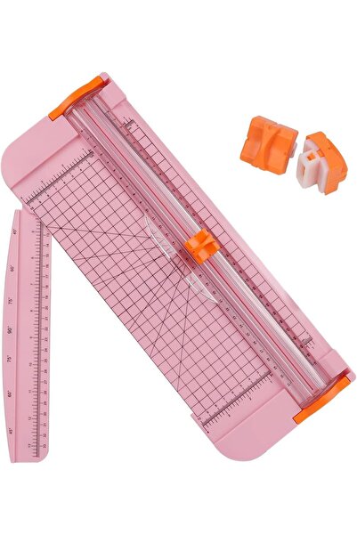 Arabest قاطعة ورق محمولة، مزودة بحماية أمان تلقائية ومسطرة جانبية (لون وردي)