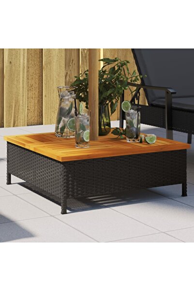 vidaxl غطاء قاعدة مظلة أسود 70×70×25 سم من البولي راتان والأكاسيا