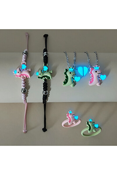 Choice 55cm T069 6-Piece Set Glowing Heart Dinosaur Couple Necklace Bracelet ...