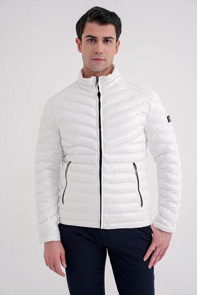 Efor Slim Fit Hakim Yaka Yan Cepli Kaz Tüyü Beyaz Şişme Mont MT 176