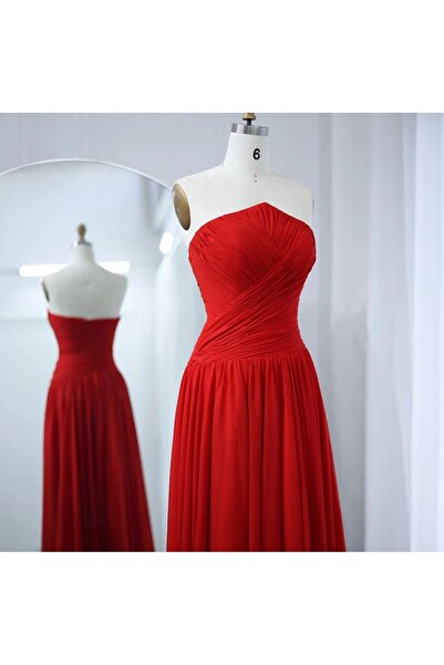 ROSE LADY FASHION soft red chiffon dress