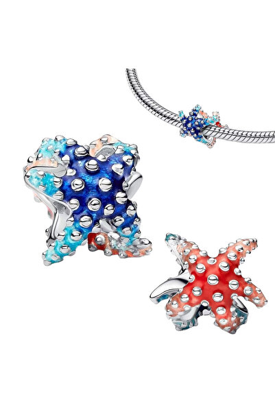 Choice AMC013441 Sparkling 925 Sterling Silver Colourful Starfish Crab Shell ...