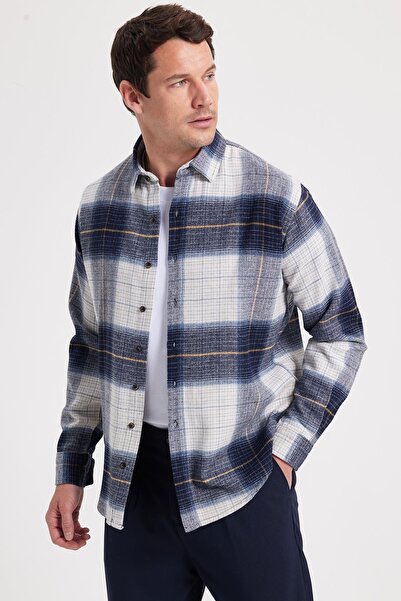 Tudors Cămașă pentru bărbați, confortabilă, cu carouri, iarnă croială